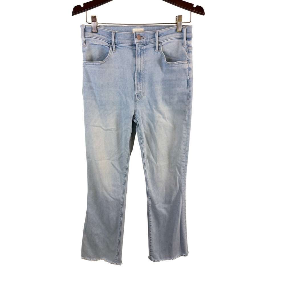 Mother The Hustler Ankle Fray Jeans Women 30 Light Blue Distressed